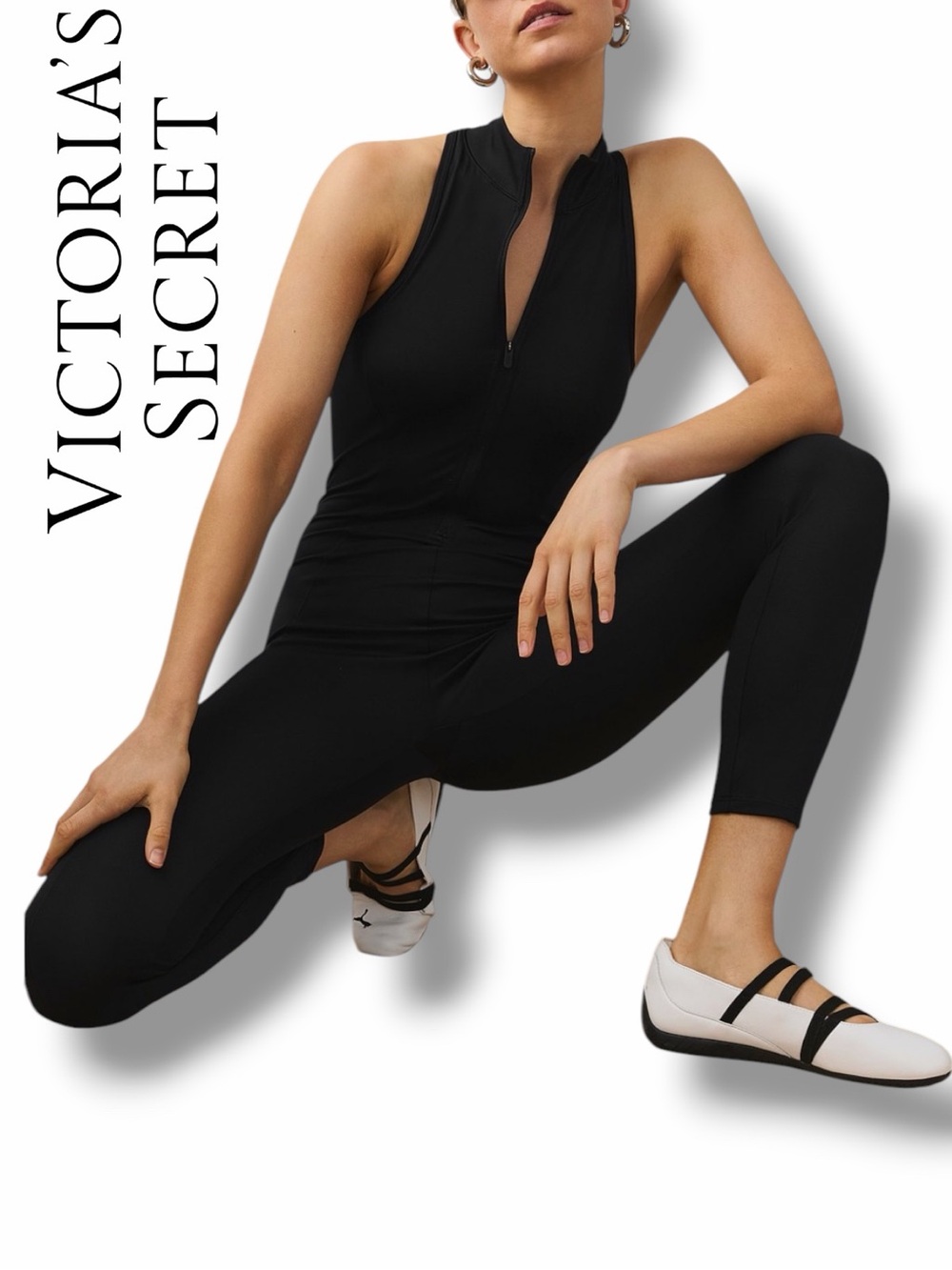 Victoria's Secret VSX Essential Racerback Jumpsuit in the Size Large in Black